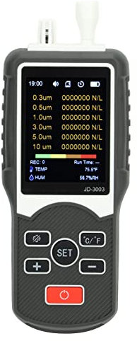 Dust Particle Counter, 0.3μm~10μm Handheld Air Quality Dust Particle Monitor Real Time Recording Rechargable Portable Particulate Matter Tester with Storge Box for Indoor Outdoor