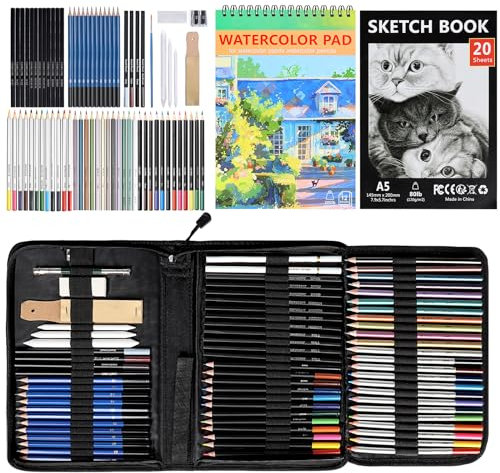 TAVADA Lápices de Colores Profesionales,Conjunto de Dibujo Artístico,Juego de 76 PCS de dibujo y bocetos,Kit de dibujo con libro de bocetos para Niños, Adultos, Artistas y Principiantes
