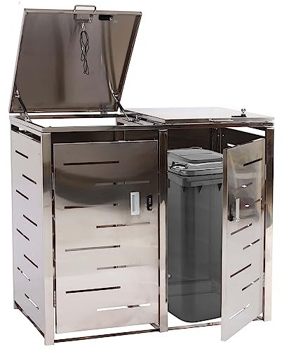 2er-Mülltonnenverkleidung HWC-E83, Mülltonnenbox Mülltonnenabdeckung, erweiterbar 103x115x63cm - Edelstahl 38kg
