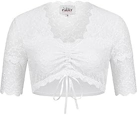 Nübler Dirndlbluse Damen - Kurzarm Trachtenbluse Damen mit Spitze und Rundhals - Moderne bayrische Tracht, Dirndl Bluse NENA