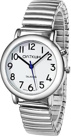 QIATKWH Deutsch sprechende Uhr für Blinde,Anwendbar für ältere Menschen und Sehbehinderte (Teleskopgurt ohne einstellbare Länge)