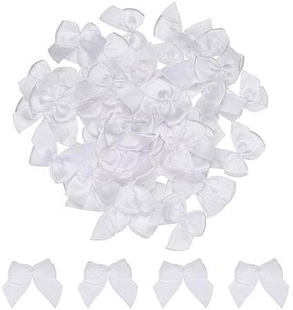 sourcing map 50 Stück Mini Satinband Schleifen 2,5cm Stoff Satinschleife Blume Bögen Ribbon Mini Band Bowtie für Handwerk Basteln Nähen Harre Hochzeit Geburtstag Party Weiß