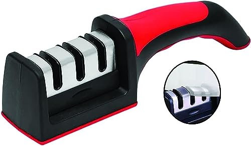 PARENCE - Aiguiseur à 3 phases Easy Sharp - pour couteaux de cuisine - résultat professionnel/design ergonomique - pierre céramique/carbure tungstène/diamant - finition noire/chromée