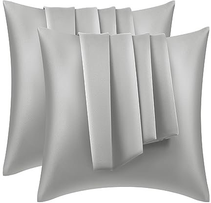 WOLTU 2er Set Satin Kissenbezug 40 x 40 cm, Premiun Kopfkissenbezug weiche ähnlich wie Seidenkissenbezug, Kissenhülle Haar- und Hautpflege Seidig mit Reißverschluss, Grau