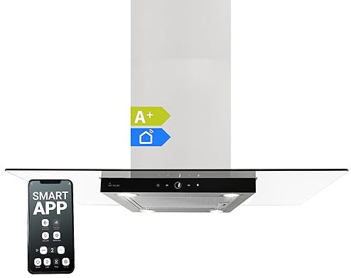 Campana extractora de 90 cm | campana isla | acero inoxidable | cristal negro | WiFi | seguimiento automático | control SensorTouch | MULTI-ISEL-HC