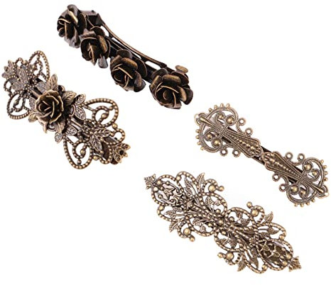 minkissy 4 Piezas Clip De Resorte De Horquilla Vintage Broches De Horquillas Pelo De Latón Pinzas Para El Cabello Con Pasador Francés Novia Pelo De Flores Europeo y Americano Cobre