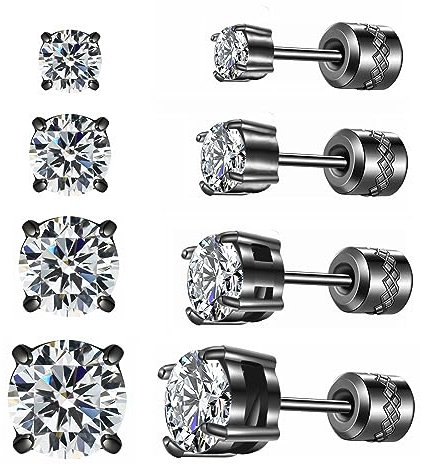ZOCOYUU Ohrstecker aus Titan mit Schraubverschluss aus chirurgischem Edelstahl für Damen und Herren, Regenbogenfarben, 5A Zirkonia, doppelseitige Ohrringe, Piercing, Schlafstecker, Schmuck, 3–6 mm,