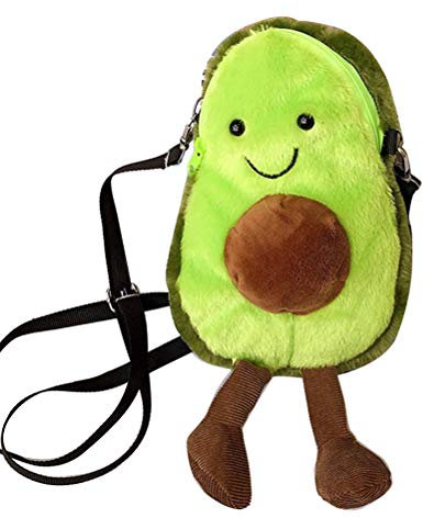 Ausla Avocado-Umhängetasche aus Weichem Plüsch, Cartoon-Füllung mit Reißverschluss, 13 X 22 X 5 cm für Mädchen, Süße Umhängetasche (Green)