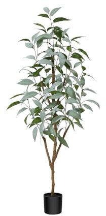 Kazeila Artificial Plants Indoor 120cm Fake Eucalyptus Tree with Natural Wood Trunk Faux Plastic Plants in Pot for Home Office Living Room Bedroom Decor(1Pack)