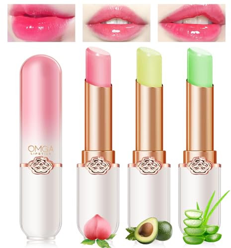 Likesing 3 Stück Aloe Vera Lips Lippenstift Farbwechselnder Temperaturemp Fndlicher Faebverändernder Lippenstift Set Magic Lip Gloss Balm Lipstick 24 Stunden Mädchen (3 Stück (Avocado+Pfirsich+Aloe))
