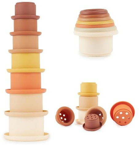 Bieco Tazza Impilabile in Silicone Chocolate Bliss | Costruzioni Morbide | Costruzioni per Bambini 1 Anno Cubi Impilabili Bambini Piramide Montessori per Bambini Cubotti Morbidi Bambini Neonato