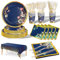 Nkaiso Fleur Bleue Assiette Anniversaire, 141pcs Fleur Party Vaisselle, Kit Vaisselles Anniversaire Assiette Dîner Papier Tasse Serviette Réutilisable couverts, Party Fête Decoration -20 invités