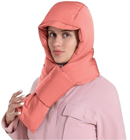 FOUNCY Kapuzenschal, winddichter Daunen-Kapuzenschal, integrierter Ohrenschutz, Winter-Kapuze, Nackenwärmer für kaltes Wetter, rot, 1