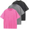 HOUZONIY 3PC T-Shirt Basic Oversized a Maniche Corte, Magliette Larghe Uomo, Washed Heavy T-Shirt Uomo, Casual, per Palestra(Rosa/Grigio/Nero L)