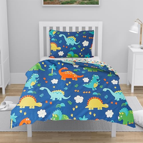 YASMENG Kinderbettwäsche 100x135 Dino Motiv Kinder Bettwäsche 100% Baumwolle Wendebettwäsche 2teilig für Jugendliche Kinder Jungen mit Reißverschluss und 40x60 cm Kissenbezug