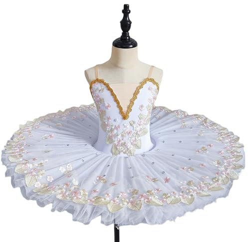 GeRRiT Professionnel Ballet Tutu Filles Plateau Crêpe Tutu Ballerine Parti Robe Adulte Femmes Enfant Enfants Ballet Danse Costume,Blanc,160