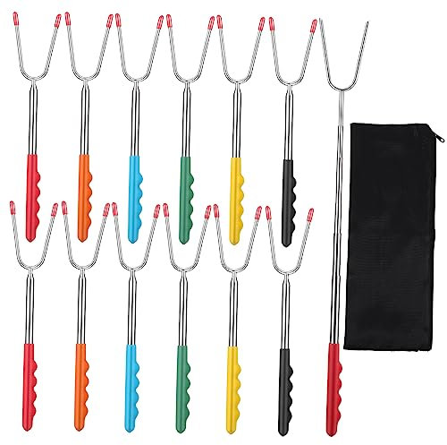 INOOMP 12 Pezzi forchetta da barbecue forchette per braciere forchette barbecue con manico griglia allungabili allungabile forchetta per barbecue forchette grill telescopiche telescopico