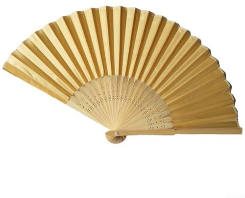 Chinese-style Silk Small Fan, Handheld Folding Fans, Fabric Hand Fan Single-Sided Silk Blank Folding Fan Handmade Gift(Gold)