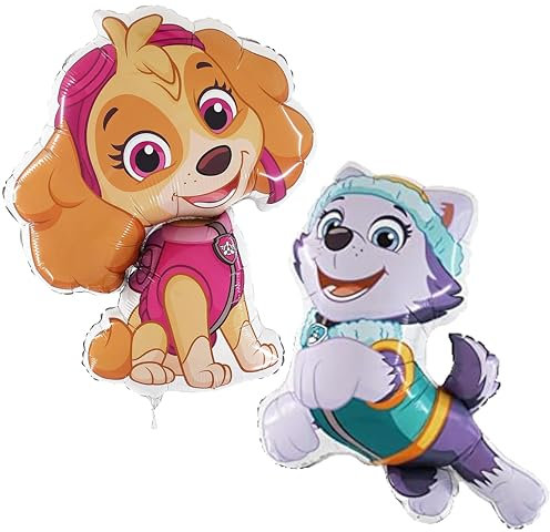Toyland® 2er-Pack – Paw Patrol Folienballons – 1 x 81 cm (32 Zoll) Skye & 1 x 86 cm (34 Zoll) Avalanche/Everest-Folienballons in Form von Figuren