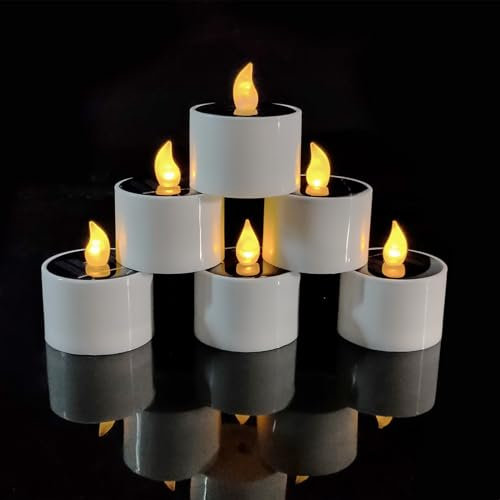 HoneTeek Solar-Kerzen, wasserdicht, flammenlose LED-Teelichter, flackernde Batterie-Teelichter für den Innenbereich, 6 wiederaufladbare Solarleuchten, Outdoor-Kerzen für Laterne, Dämmerung bis