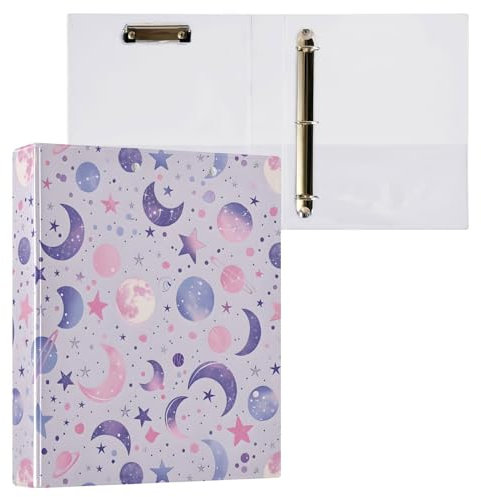 Ordner mit 3 Ringen, Pastell-Stern-Mond-Thema, für 200 Blatt, Aktenaufbewahrung für Damen, Herren, Schule, Bürobedarf
