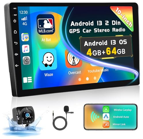 Inefala 4G+64G 10 Touchscreen Stereo Auto Bluetooth 2 DIN Android 13 con Wireless CarPlay Android Auto Autoradio 2 Din Android con GPS WiFi RDS DSP USB SWC MIC Retrocamera