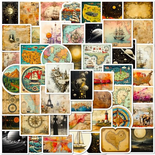 Weltkarte Aufkleber für Laptop(50PCS),Geschenk für Kinder Jugendliche Erwachsene Jungen,World Map Wasserdicht Vinyl Aufkleber Stickers für Scrapbook,Skateboard,Auto,Gepäck