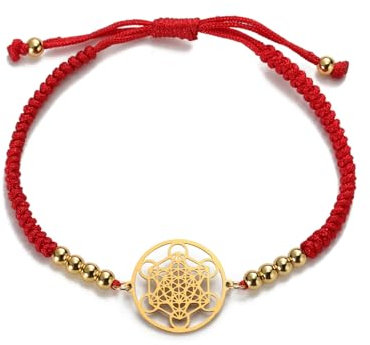 EUEAVAN Metatrons Würfel Armband Einstellbare Perlen Paar Heilige Geometrie Armband Erzengel Handgemachtes geflochtenes Seil Glücksarmband mit roter Schnur Kabbalah Amulett Statement-Schmuck (rot)