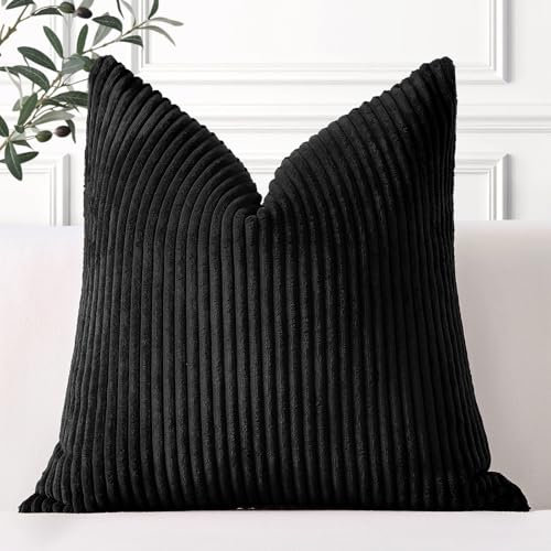 Artscope Ein Kissenbezug Kordsamt Zierkissenbezug Dekokissen Sofakissen 60x60 cm Cord Kissenhülle Couchkissen Dekorative Weiche Kissen für Sofa Wohnzimmer Zuhause Schlafzimmer Schwarz