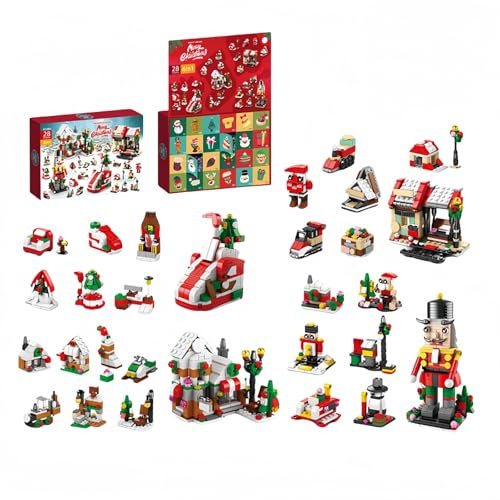 Adventskalender 2024 Weihnachten Bausteine Set, 16 In 1 Countdown Klemmbausteine Bausatz Modell für Kinder Jugendliche, Nussknacker Weihnachtsmann Rentier Schneemann Strumpf Spielzeug Geschenk