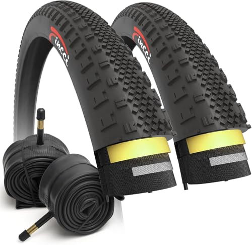 Fincci Bicicleta Cubiertas 700x38c con 2X Camara de Aire Schrader 40-622 - Par Gravel Plegable Neumaticos con 1mm Antipinchazos - Gomas 28 para Adulto, Eléctrica, Carretera, MTB y Montaña Bici