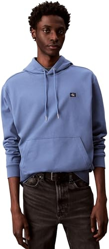Calvin Klein Herren Hoodie Terry Badge mit Kapuze, Blau (Dull Nile Blue), L