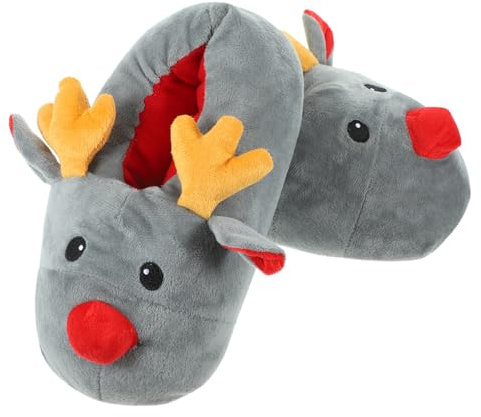 WRITWAA 1 Paar Arktische Fleece Weihnachts Hirsch Baumwollhausschuhe Warme Winterschuhe Weihnachts Hirsch Hausschuhe Hausschuhe Winterstiefel Lauflernstiefel Rentierfell