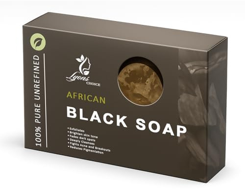 African Black Soap 150g - 100% Natural Organic Skincare - Exfoliates, Brightens Skin, Fades Dark Spots, Deep Cleansing, Fights Acne & Breakouts, Reduces Pigmentation - Raw Unrefined Ghanaian Soap