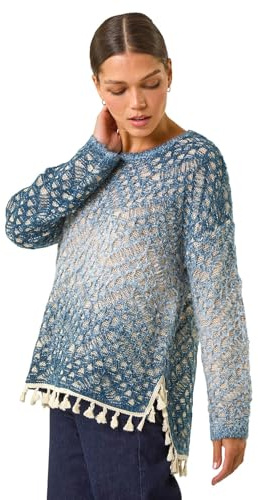 Roman Ombre Chevron Knit Jumper for Women UK - Ladies Autumn Everyday Winter Holiday Round Neckline Comfy Long Sleeve Soft Warm Feel Sweater Office Work Tops