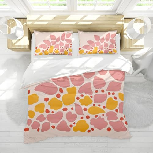 Set de Ropa de Cama Abstracto de Pétalos Rosas y Amarillos con 3 Tirantes de Almohada y 2 Lazos 240 x 220 cm