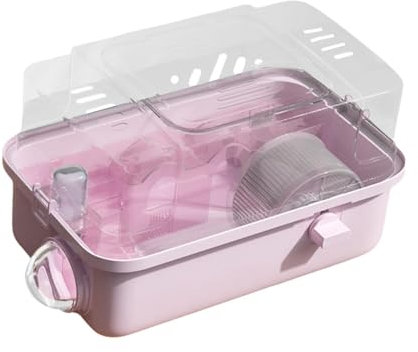 Fenteer Cage pour Hamster, Habitat Transparent, à 2 Niveaux, Cage pour Petits Animaux, pour Souris, gerbilles, cochons d'Inde, Lapins, Petits, Rose