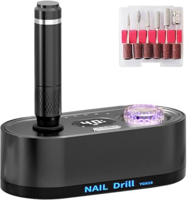 Nagelfräser für Gelnägel, 40000U/M Professioneller Nagelfräser Maniküre Pediküre Set Einstellbaren Geschwindigkeiten und LED-Anzeige Kabellos Nutzung 8-10 Stunden Nail Drill