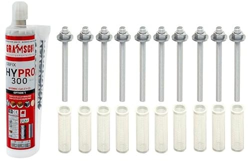 Schwerlast-Befestigungsset mit ZULASSUNG : 10x 8x110mm Ankerstangen A4 EDELSTAHL+ 1x HYPRO 300+ 10x 12x80mm Siebhülsen, Montagesets M6-M16 (Edelstahl A4, M8 x 110mm)