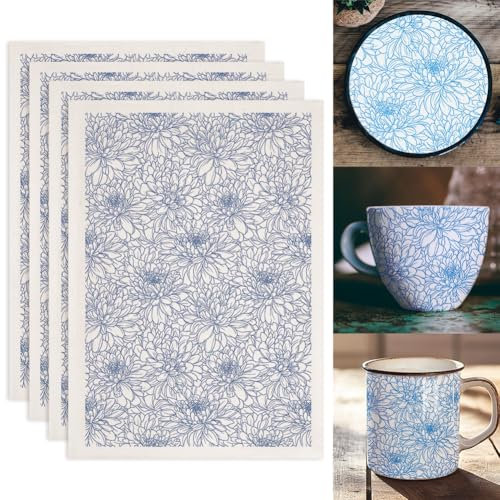 SUPERDANT 4 x Chrysanthemen Unterglasur Transfers Für Töpferwaren Blumenmuster Transferaufkleber Keramik Abziehbilder Keramik Unterglasur Transfers Für Töpferwaren Überglasur Emaille Aufkleber