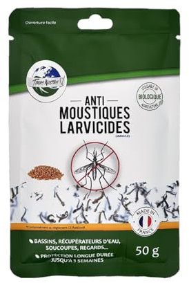 TERRA NOSTRA - Anti Moustiques Larvicides - Formulé avec du BTI - Compatible Fosse Septique - Traitement Eaux Stagnantes jusqu'à 25m² - Fabriqué en France - Sachet 50g