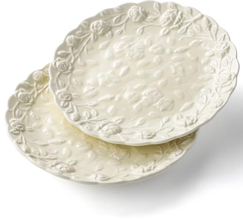 Dessert Plates Ceramic Rose Side Plates for Dessert Salad Appetizer Cake (2 Light Yellow)