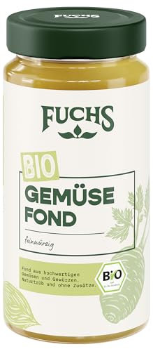 Fuchs Gewürze - Bio Gemüse Fond, optimale Basis für vegetarisches Koche, Ohne Geschmacksverstärker, Farbstoffe, Gluten- und laktosefrei, Zutaten aus kontrolliert biologischem Anbau, 400 ml im Glas