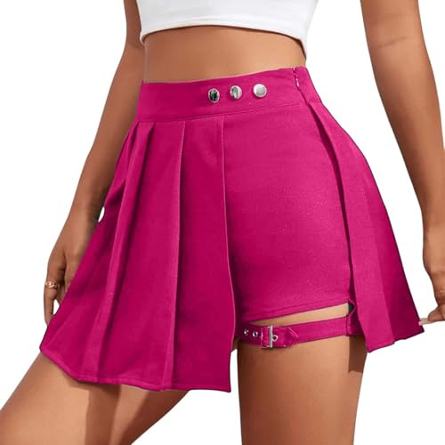 Festival Outfit Damen Hosenrock Kurze Hose Culottes Hosen Casual Minirock Asymmetrisch Röcke Mit Schnalle Gothic Faltenrock Plissee Rave Rock Cargo Hosenrock Sexy Y2k A-Linie Minirock Skort