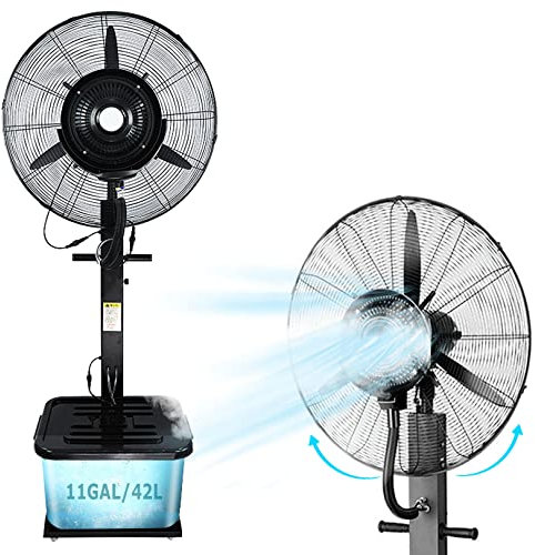 UQACHG 90° Oscillating Misting Fan Standing Pedestal Fan With Mist, Industrial 3 Speeds Cooling Fan For Patio, Outside Restaurant, Garage, Gym,71cm/28in