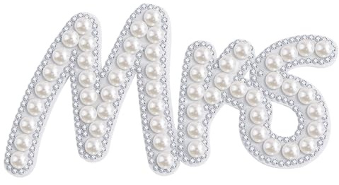 QianSiLi Mr and Mrs Gifts Pearl Iron On Letters for Clothing Bling Rhinestone Iron On Patches for Jeans Hats Jackets Decor (Mrs)