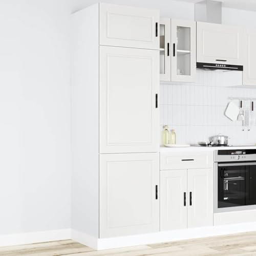 Qnhdfrt Porto Armoire de cuisine blanche en bois avec pieds réglables 60 x 57 x 207 cm - Grand espace de rangement pour le rangement de la cuisine comme armoire de stockage ou armoire à pharmacie