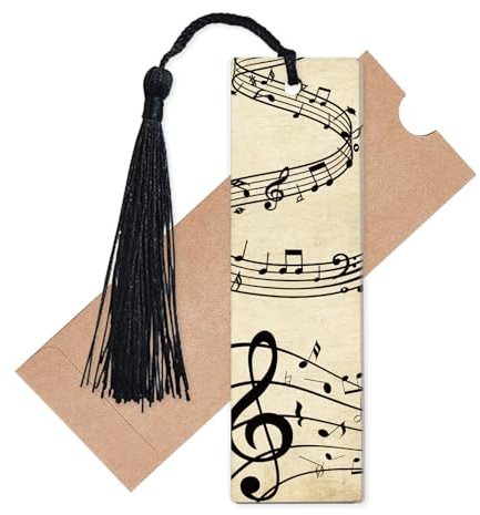 CREATCABIN Marque Page Note Musique Vintage Acrylique Rectangulaire Décoration sur Thème Clé Musique Marque Pages Lecture avec Pompon pour Remise Diplôme Fournitures Scolaires Enseignants 11.8x3.5cm