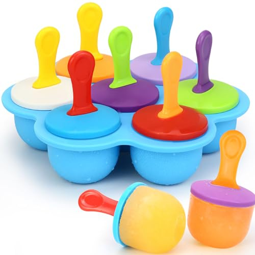Alinana Stampi per Ghiaccioli, 7 Cavità Stampini per Gelato con Bastoncini, Senza BPA Formine per Ghiaccioli, Per Ghiaccioli e Mini Cake, Sicuro per Microonde e Lavastoviglie, Colore Blu