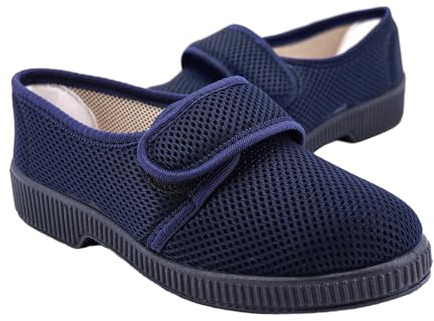 JOMIX Chaussons Femme à Scratch Maille Respirante Ouverture Large Légers Confortables Semelle Antidérapante pour Parquet Carrelage Idéals Pieds Sensibles Senior Maison
